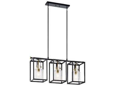 Kichler Kitner 3-Light Natural Brass Black Glass Geometric Linear Island Pendant KIC52033NBR