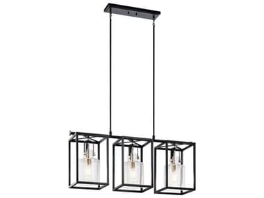 Kichler Kitner 3-Light Polished Nickel Black Glass Geometric Linear Island Pendant KIC52033PN