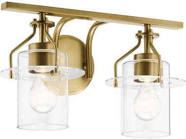 Kichler Everett 16" Wide 2-Light Brushed Brass Glass Vanity Light KIC55078NBR