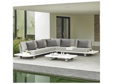 Kettler Fitz Roy Closeout White Aluminum Sectional Set in Grey Chine Fabric KR1747225K1