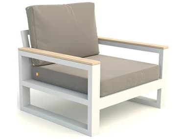 Kettler Mallorcal Closeout White Aluminum w/ Teak Arms Lounge Chair in Carbon Beige Fabric KR1883225CB