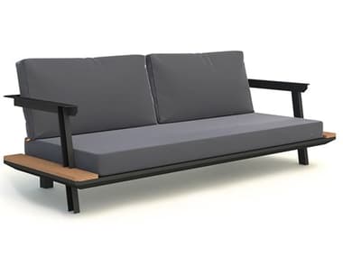 Kettler Industry Closeout Lava Aluminum Sofa w/ Teak Side Tables in Iron Gray Fabric KR1951560BA