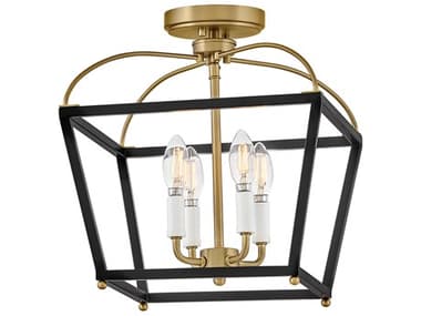 Lark Living Tate 4-Light Black Lacquered Brass Lantern Semi Flush Mount LAK84273BKLCB