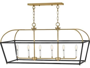 Lark Living Tate 6-Light Black Lacquered Brass Lantern Island Pendant LAK84275BKLCB