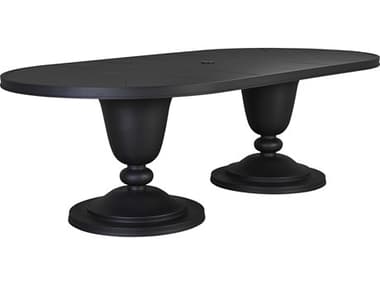 Lane Venture Winterthur Obsidian Black Aluminum 96''W x 48''D Oval Double Pedestal Dining Table with Umbrella Hole LAV923196
