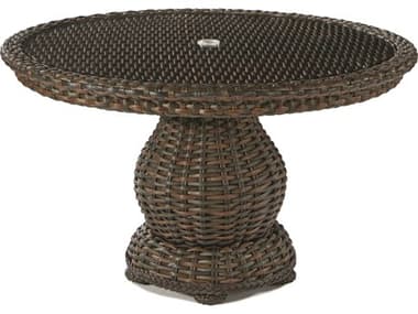 Lane Venture South Hampton Wicker 48'' Round Glass Top Dining Table with Umbrella Hole LAV979050