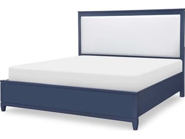 Legacy Classic Summerland Inkwell Blue White Hardwood Upholstered King Panel Bed LC11624206K