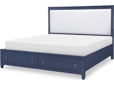 Legacy Classic Summerland Inkwell Blue White Poplar Wood Upholstered King Panel Bed LC11624237K