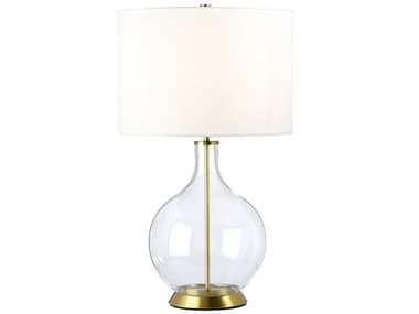 Lucas McKearn Aged Brass White Faux Linen Glass Buffet Lamp LCKORBCLEARABWHT