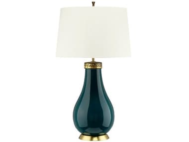 Lucas McKearn Havering Azure Turquoise Aged Brass Ivory Faux Linen Green Buffet Lamp LCKQNHAVERINGTLIV