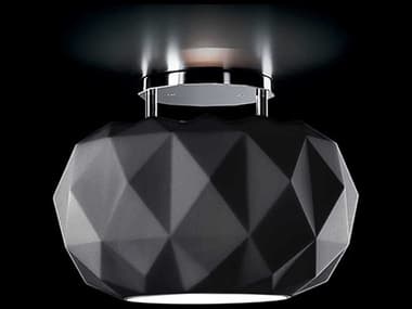 Leucos Deluxe 13" 1-Light Chrome Black Glass Drum Linear Flush Mount LEU0002269