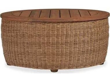 Lloyd Flanders Tobago Wicker Round Antiqued Teak Top Patio Coffee Table LF426044