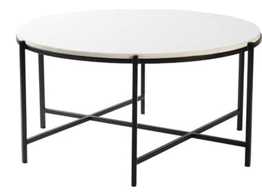 Livabliss by Surya Anaya Round Marble White Black Coffee Table LIVANA001