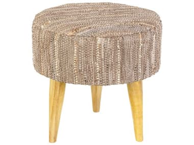 Livabliss by Surya Anthracite 16" Brown Dark Tan Leather Upholstered Accent Stool LIVATE007