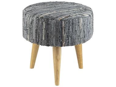 Livabliss by Surya Anthracite 16" Gray Leather Upholstered Accent Stool LIVATE008