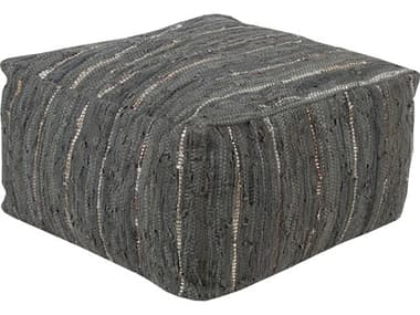 Livabliss by Surya Anthracite 24" Dark Green Sage Gray Fabric Upholstered Ottoman LIVATPF003