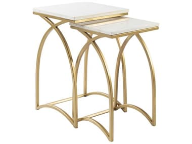 Livabliss by Surya Evana Square Marble White Gold End Table LIVEAN001SET