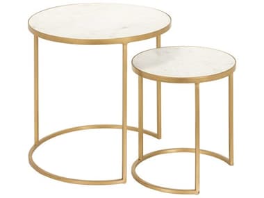 Livabliss by Surya Hearthstone 2" Round Marble White Gold End Table LIVHTS007SET