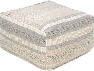 Livabliss by Surya Lorens 24" Gray White Ivory Beige Fabric Upholstered Ottoman LIVLRPF001