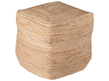 Livabliss by Surya Jute 18" Tan Fabric Upholstered Ottoman LIVPOUF101