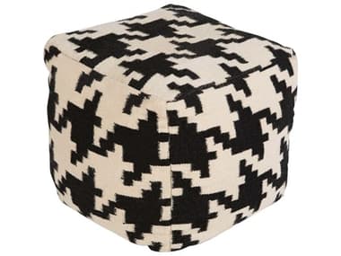 Livabliss by Surya Frontier 18" Black Cream White Fabric Upholstered Ottoman LIVPOUF173