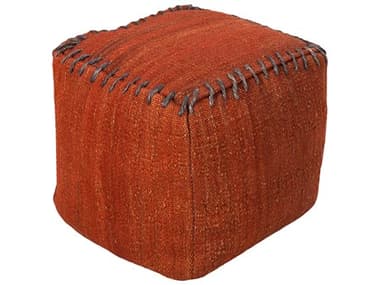 Livabliss by Surya Woodstock 18" Brick Red Charcoal Gray Fabric Upholstered Ottoman LIVPOUF189
