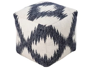 Livabliss by Surya Frontier 18" Light Beige Denim Blue Fabric Upholstered Ottoman LIVPOUF236