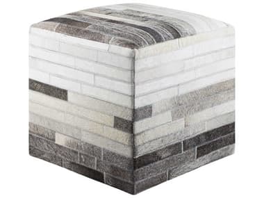 Livabliss by Surya Appalachian Ivory Gray Leather Ottoman LIVPOUF243