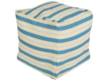 Livabliss by Surya Rain Aqua Light Gray Bright Yellow Blue Upholstered Pouf LIVPOUF281