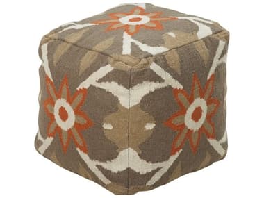 Livabliss by Surya Frontier 18" Olive Rose Brick Red Brown Fabric Upholstered Ottoman LIVPOUF33