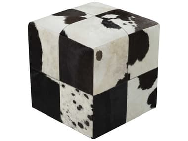 Livabliss by Surya Appalachian Black Cream Leather Ottoman LIVPOUF56