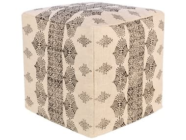 Livabliss by Surya Prisha 18" Black Light Beige Fabric Upholstered Ottoman LIVPSPF001