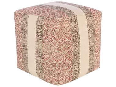 Livabliss by Surya Prisha 18" Light Beige Rose Dark Brown Red Fabric Upholstered Ottoman LIVPSPF002