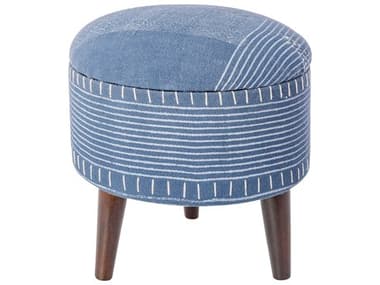 Livabliss by Surya Shivangi 16" Brown Blue Fabric Upholstered Ottoman LIVSHG003