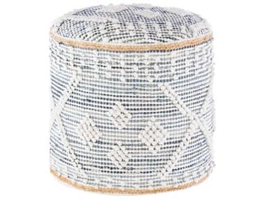 Livabliss by Surya Sydney White Denim Dark Blue Tan Upholstered Ottoman LIVSYPF002