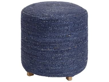 Livabliss by Surya Tropics 18" Dark Blue Denim Brown Fabric Upholstered Ottoman LIVTPP001