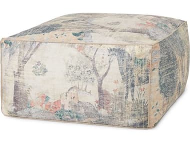 Loloi Rugs 36&quot; Beige Fabric Upholstered Ottoman LLLPF0032BLUEMULTI