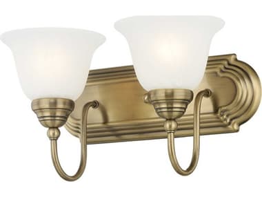 Livex Lighting Belmont 14" Wide 2-Light Antique Brass Glass Vanity Light LV100201
