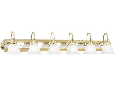 Livex Lighting Belmont 48" Wide 6-Light Polished Brass Chrome White Glass Vanity Light LV100625