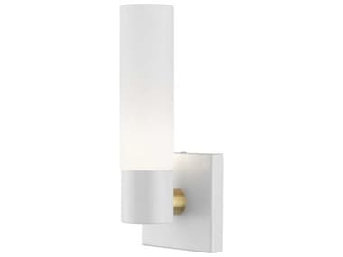 Livex Lighting Aero 11" Tall 1-Light Textured White With Antique Brass Accent Glass Wall Sconce LV1010113