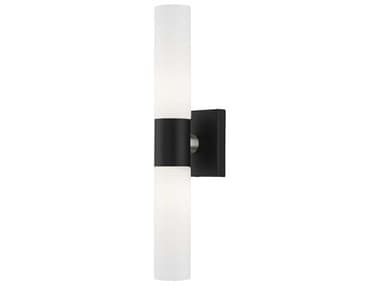 Livex Lighting Aero 17" Tall 2-Light Black With Brushed Nickel Accent Glass Wall Sconce LV1010204