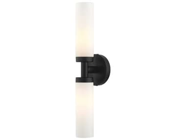 Livex Lighting Aero 4&quot; Tall 2-Light Black White Glass Wall Sconce LV1010404