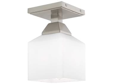 Livex Lighting Aragon 4" 1-Light Brushed Nickel White Glass Semi Flush Mount LV1028091