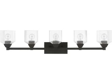 Livex Lighting Aragon 42" Wide 5-Light Black Glass Vanity Light LV1038504