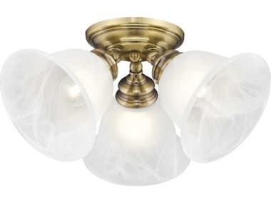 Livex Lighting Essex 14" 3-Light Antique Brass Glass Bell Semi Flush Mount LV135801