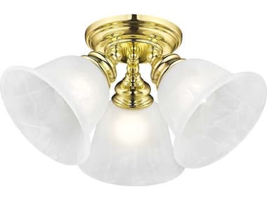Livex Lighting Essex 14" 3-Light Polished Brass Glass Bell Semi Flush Mount LV135802