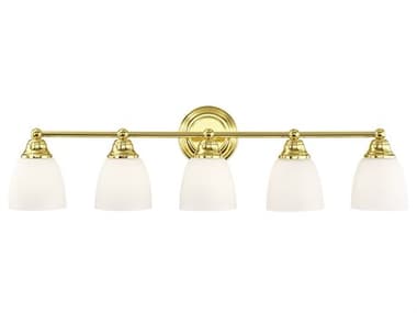 Livex Lighting Somerville 34" Wide 5-Light Polished Brass Glass Vanity Light LV1366502