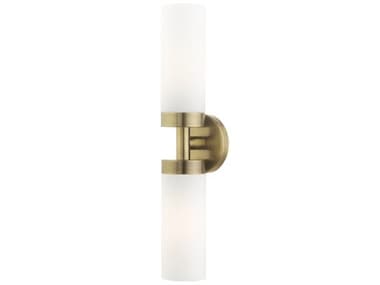 Livex Lighting Aero 4" Tall 2-Light Antique Brass White Glass Wall Sconce LV1507201