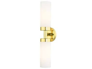 Livex Lighting Aero 4" Tall 2-Light Polished Brass White Glass Wall Sconce LV1507202
