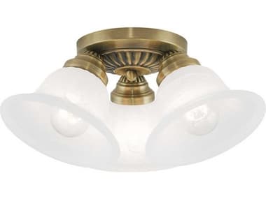 Livex Lighting Edgemont 14" 3-Light Antique Brass Glass Bell Semi Flush Mount LV152901
